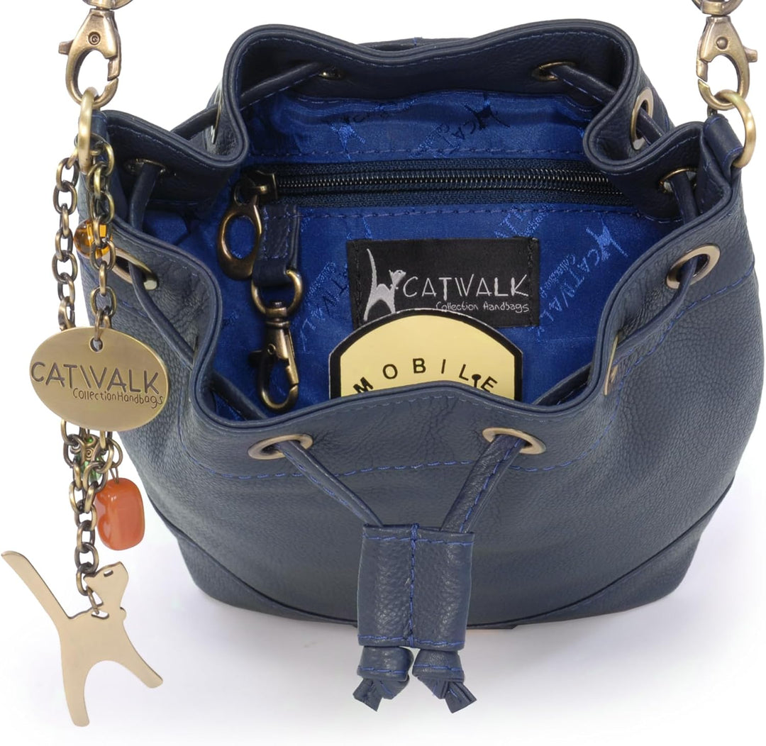 Catwalk Collection Handbags - Leder - Damen Umhängetasche mit Kordelzug - Verstellbaren Gurt - ROCHE
