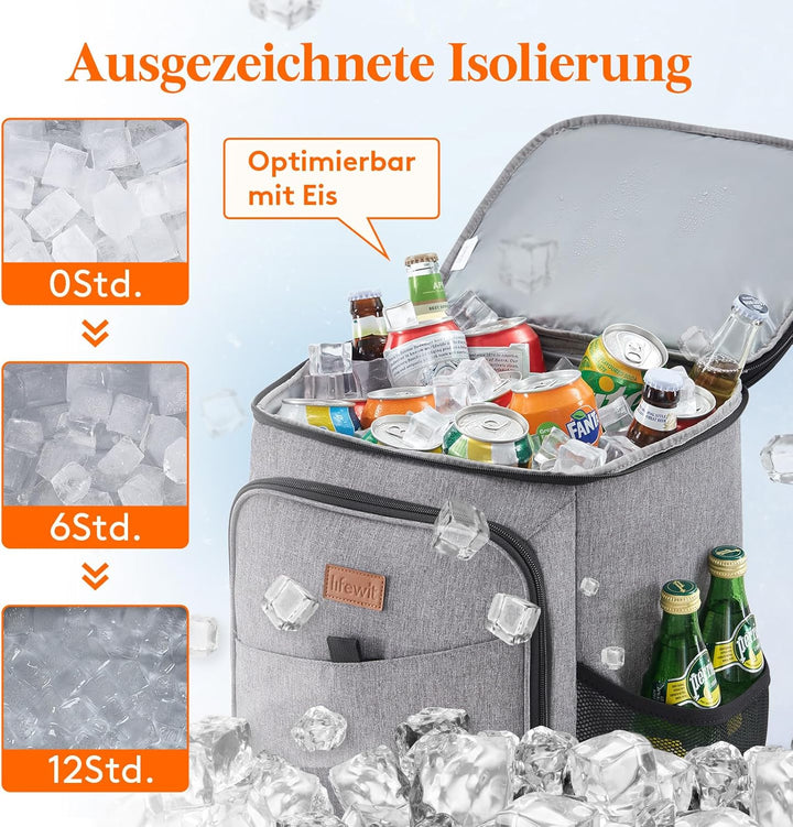 Lifewit 26L Kühlrucksack Thermo Rucksack Kühltasche Isolierte Cooler Bag Weich Doppeldecker für Pick