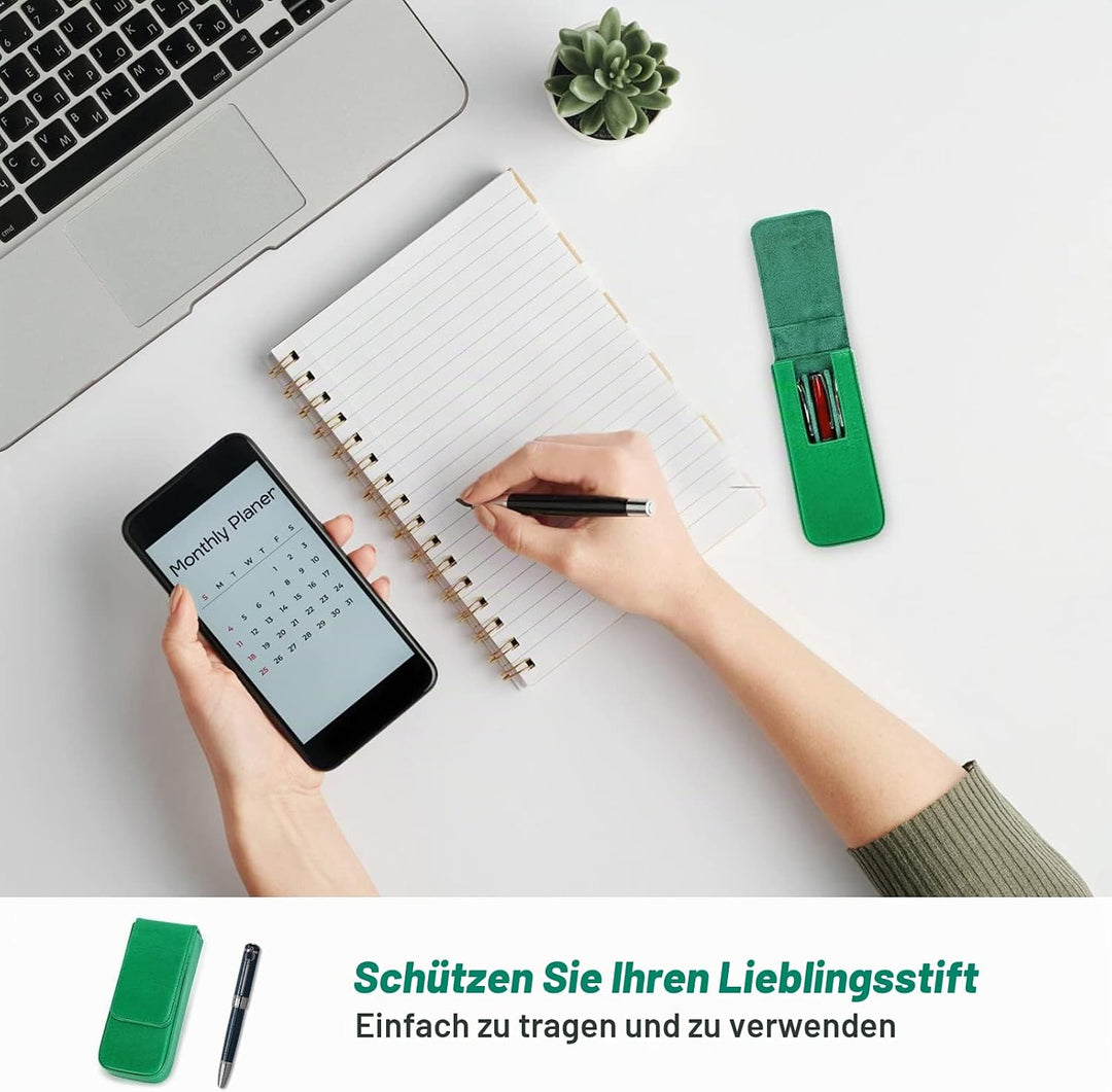 Hiram Leder-Füllhalteretui, Leder-Füllhalterbox für 3 Stifte mit Verstecktem Magnetischem Schnappver