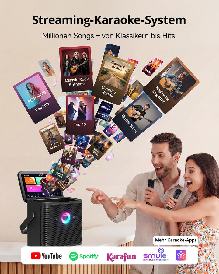 Ikarao Karaoke-Maschine für Erwachsene, mit Songtext-Display, 32 GB Karaoke-Tablet, 2 kabellose Mikr