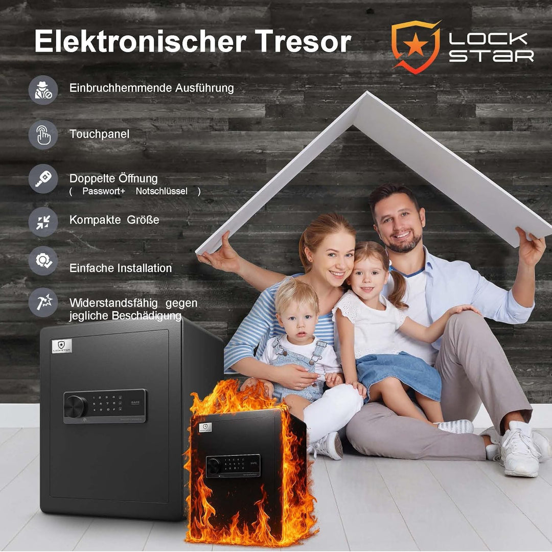 EXTRALINK Tresor für Zuhause – Elektronischer Safe mit Touchscreen, Doppelalarm, Feuerfest, Wandmont