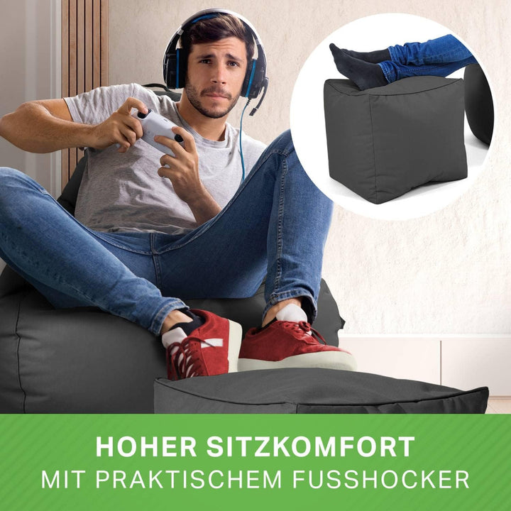 Green Bean 2er Set Sitzsack + Hocker - fertig befüllt - robust waschbar schmutzabweisend - Kinder &