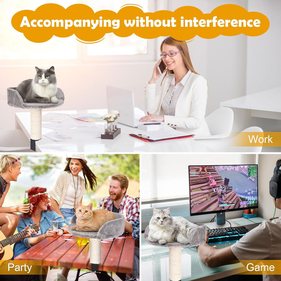 Hivexagon Katzen-Schreibtischbett mit Kratzsäule und weicher Plüschpolsterung. Ermöglicht Ihrer Katz