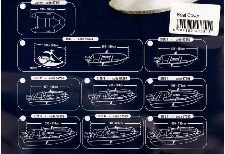 Abdeckplane Gr. 5 für Boot 5,5-6,1 m Länge 2,65 m Breite Silber