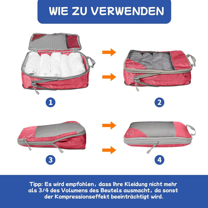 5-teilig Kompressions Packwürfel Set für Reisen, Compression Packing Cube zur Organisation Ihres Rei