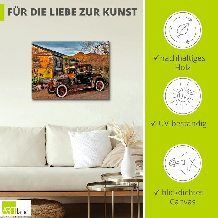 ARTland Leinwandbilder Wandbild Bild auf Leinwand 80 x 60 cm Wanddeko USA Westen Arizona Tankstelle