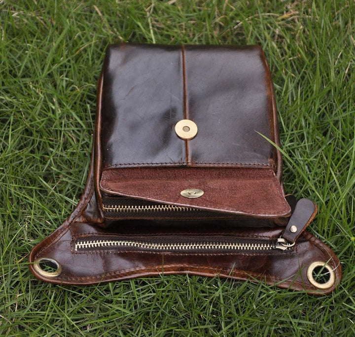 Le'aokuu Herren Echtes Leder Rucksäcke Beinbeutel Beintasche Hüfttasche Hip Bum Weist Pack Outdoor M