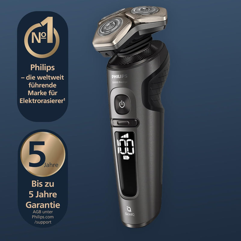 Philips Shaver S9000 Prestige, elektrischer Nass- und Trockenrasierer, Gold, SkinIQ Technologie, Rei