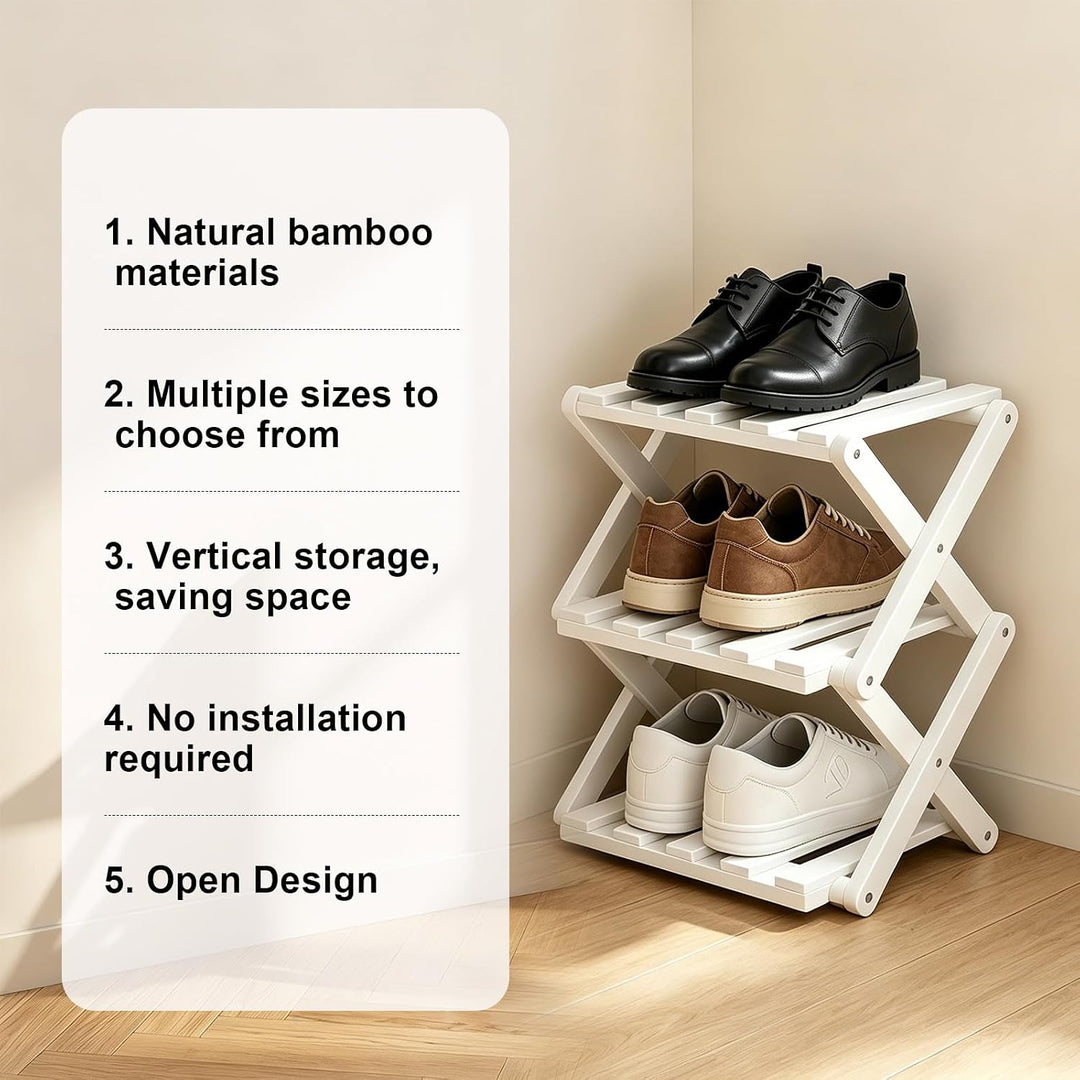 Kleines Schuhregal, Schuhregal, Faltbar Schuh Regal aus Bambus, Schuhschrank Klein für Eingangsberei
