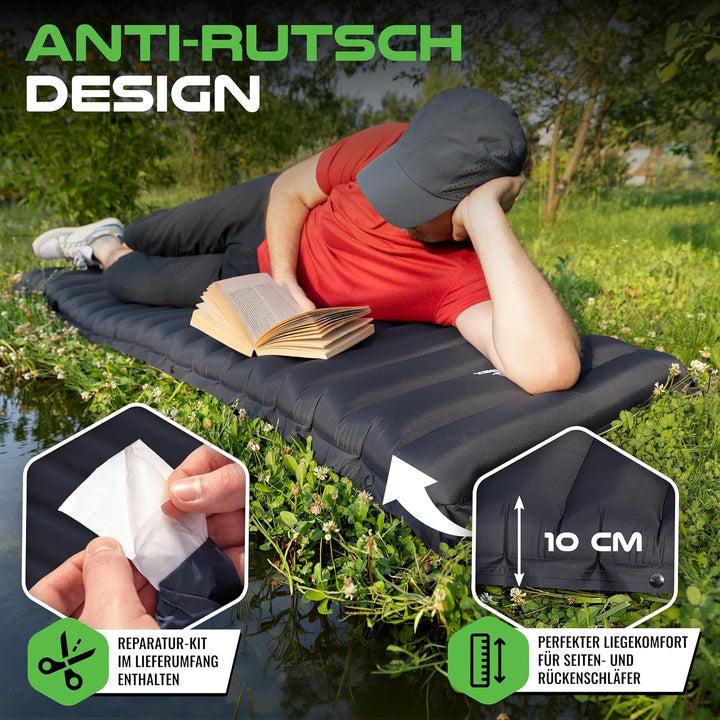 MOUNTREX Isomatte - Camping Luftmatratze mit Fusspumpe, Extra Dick (10 cm)