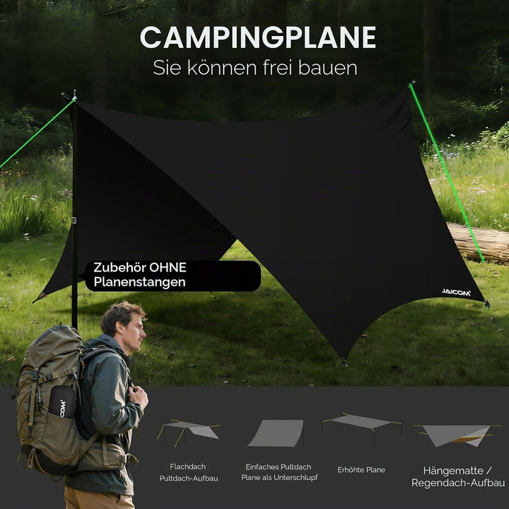 JAICOM Tarp Wasserdicht, 3.6x2.9m Ultraleicht Camping Zeltplane, Anti-UV Sonnen Regen Schutz Schnee,