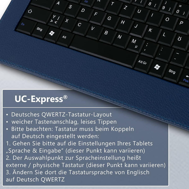 UC-Express Tablet Tasche kompatibel für Samsung Galaxy Tab A6 10.1 2016 T580 T585 Tastatur Hülle Blu