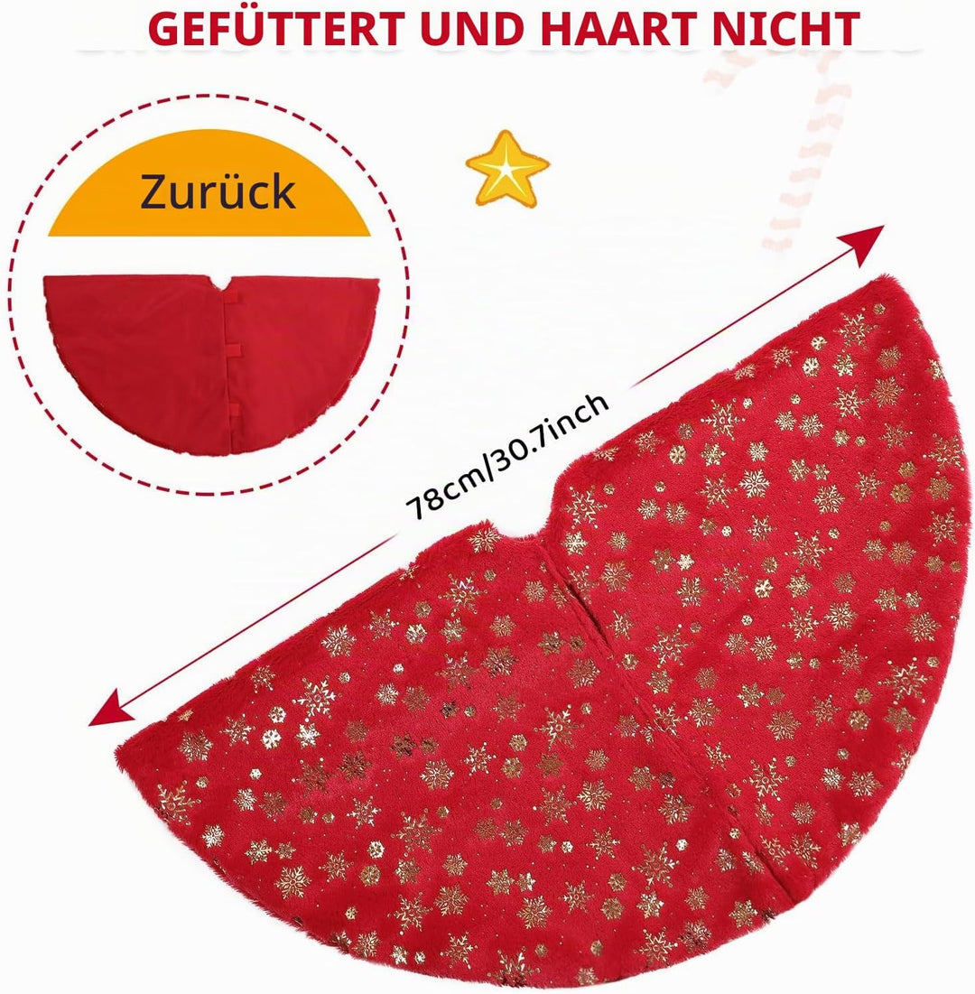 Weihnachtsbaum Rock Rot Weihnachtsbaumdecke Round Plüsch Christmasbaumdecke Glitzer Schneeflocke Fel