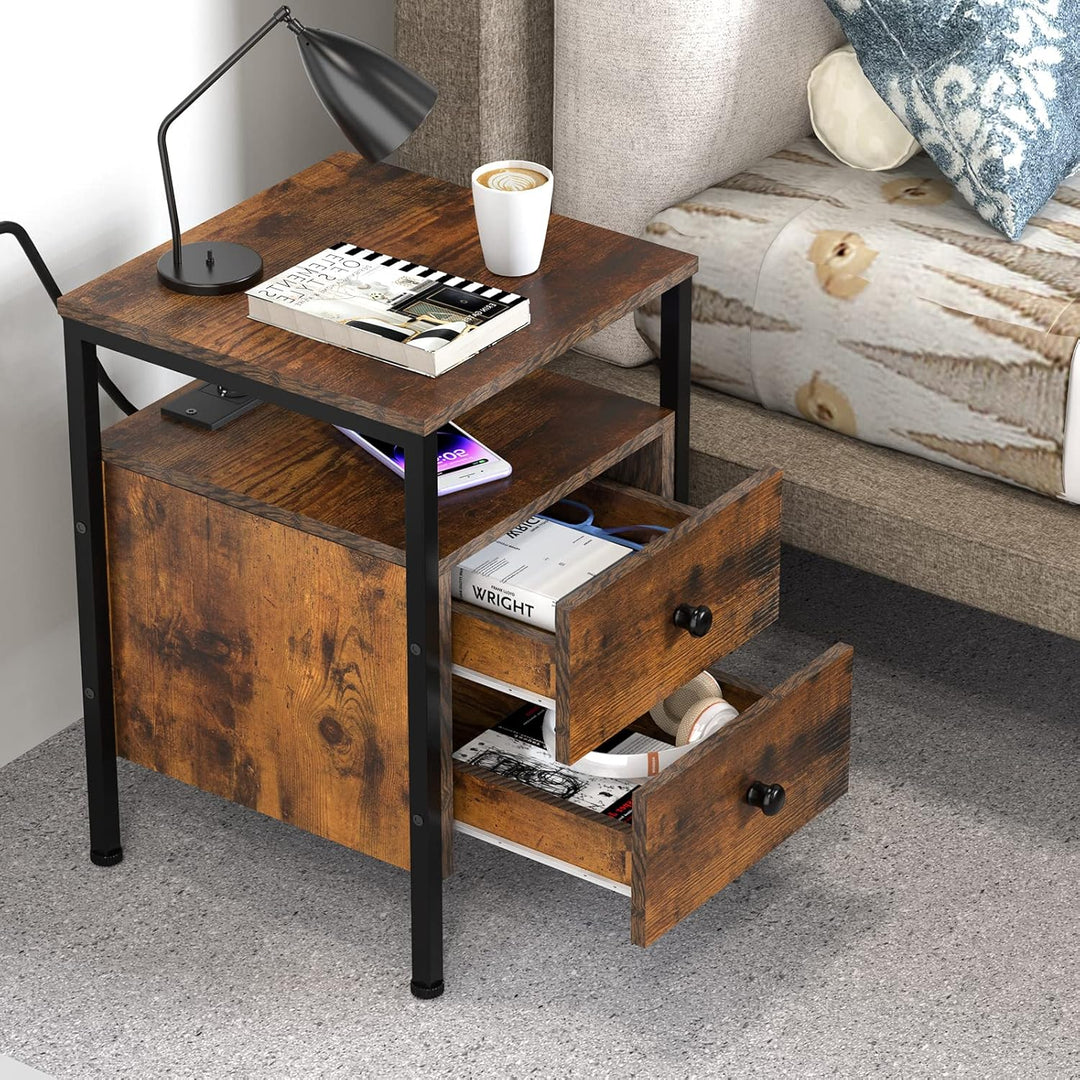 PIPIPOXER Nachttisch mit Steckdose, Nachttisch mit USB Anschlüssen und Steckdosen, Flip Top Beistell