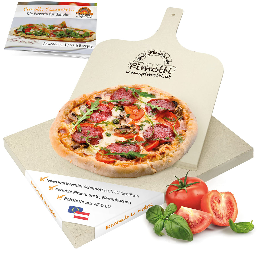 3cm Pimotti Pizzastein/Brotbackstein aus Schamott +Schaufel +Anleitung & Rezepte im