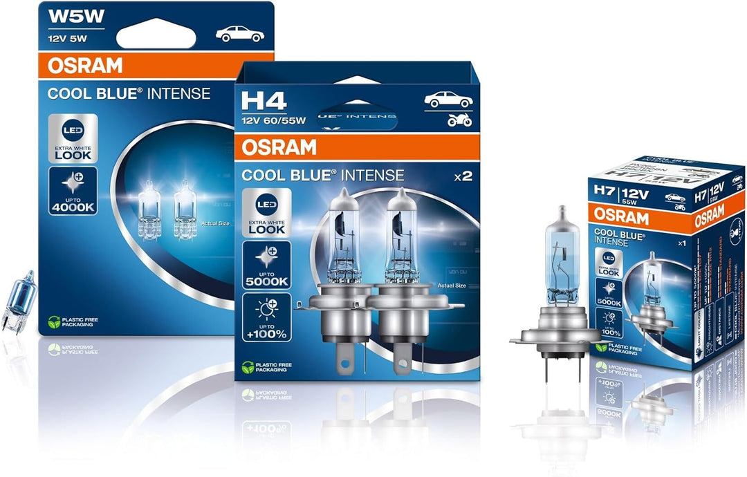 Osram Cool Blue Intense H7, mit 100 Prozent mehr Helligkeit, bis zu 5.000K, Halogen-Scheinwerferlamp