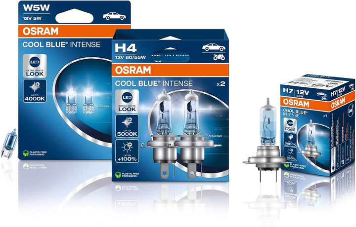 Osram Cool Blue Intense H7, mit 100 Prozent mehr Helligkeit, bis zu 5.000K, Halogen-Scheinwerferlamp