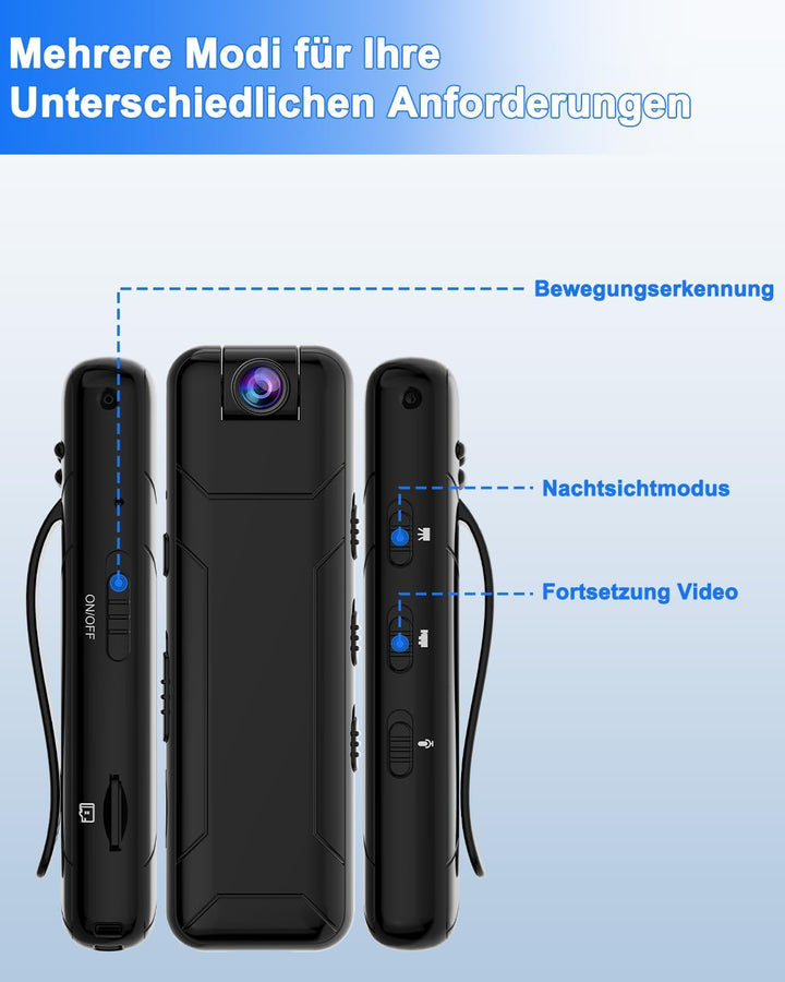 Bextgoo Body Cam, Mini Kamera ohne WLAN, 1080P Kleine Kamera mit 32GB TF Karte,10 Stunden Akkulaufze
