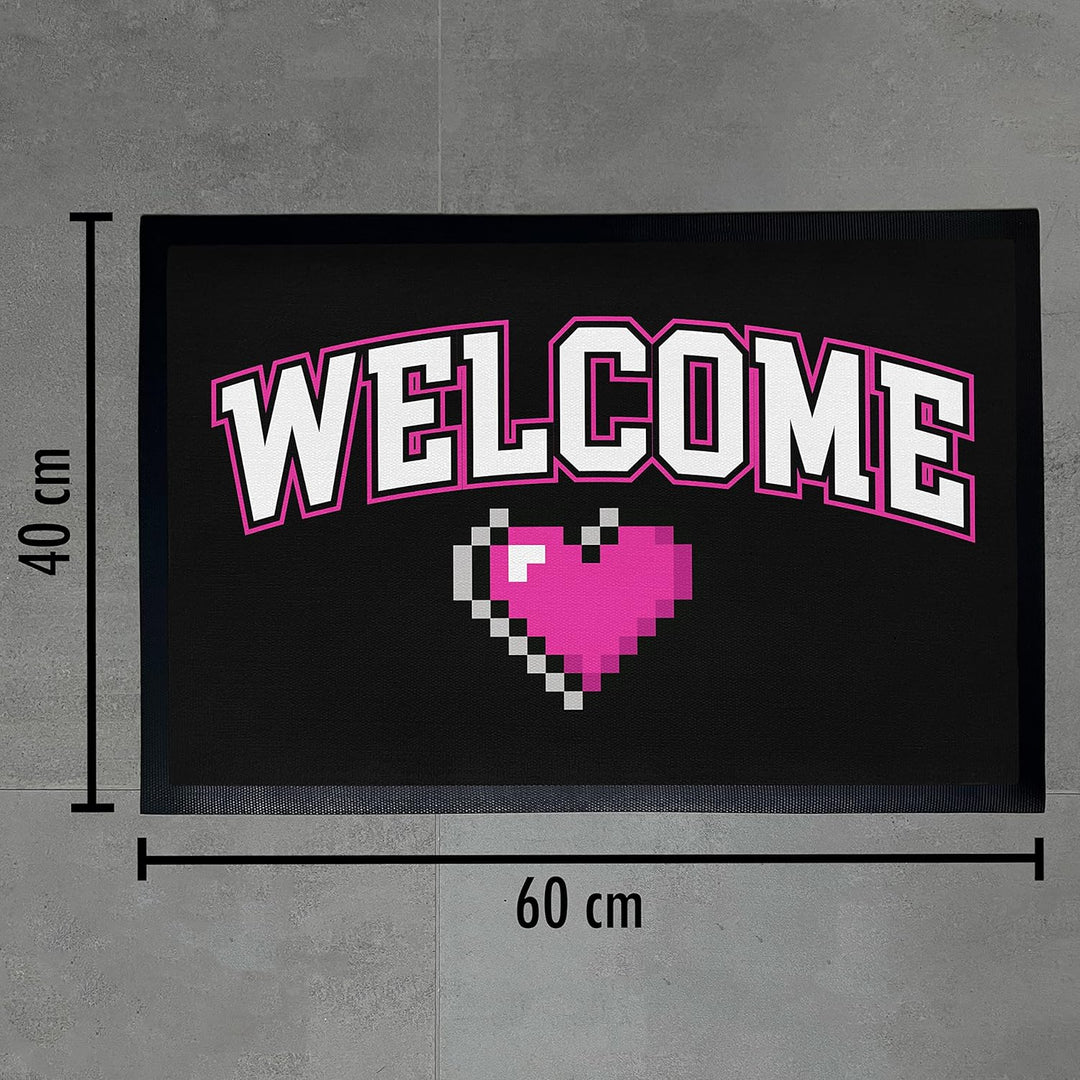 Trendation - Welcome Fussmatte Gamer Zocker Frauen Muster Willkommen Geschenk Aussen Innenbereich 60