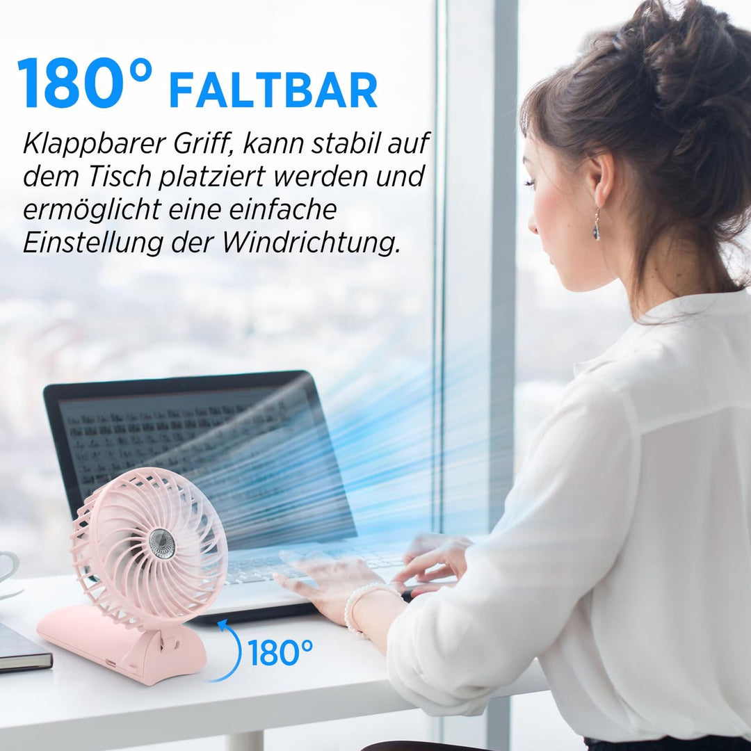 Lepwings Handventilator, 2 Stück Mini Ventilator USB Wiederaufladbar, 5,5-16 Std. Laufzeit, 4 Windge