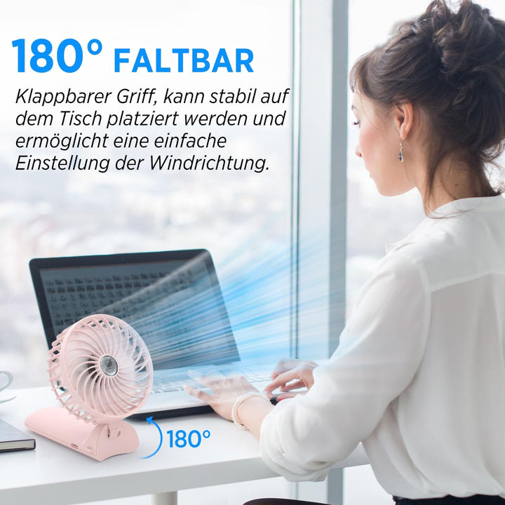 Lepwings Handventilator, Mini Ventilator USB Wiederaufladbar, 5,5-16 Std. Laufzeit, 4 Windgeschwindi