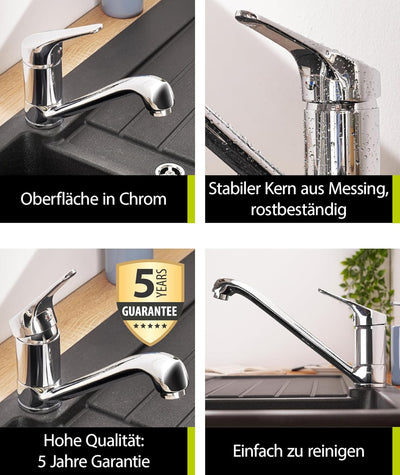 aquaSu® Spültischarmatur Jetmix, Einhebelmischer mit Wasserspar-Mischdüse, Wasserhahn für Spüle, Aus