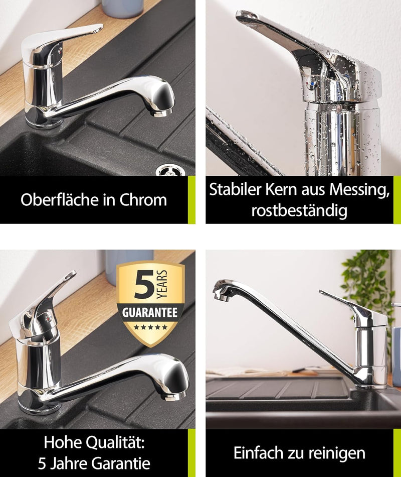 aquaSu® Spültischarmatur Jetmix, Einhebelmischer mit Wasserspar-Mischdüse, Wasserhahn für Spüle, Aus
