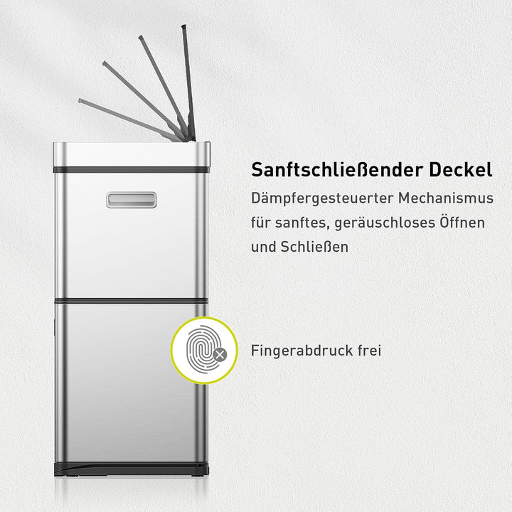 EKO Mirage Plus Mülltrennsystem mit 3 Fächer, 2 x 15 L und 30 L, Recycler Mülleimer mit Sensor, 3 Ku