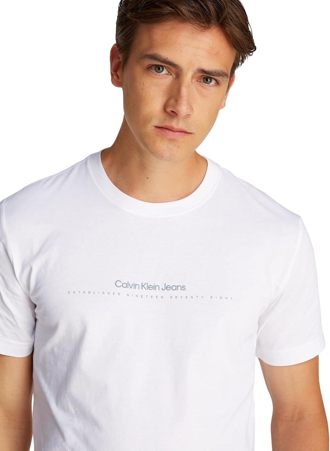 Calvin Klein Jeans Herren Badge Turn Up Sleeve Kurzarm Strickoberteile XXL Bright White, XXL Bright