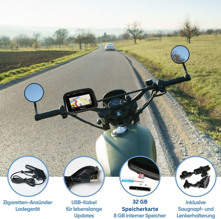 Elebest Rider W5 – 5 Zoll Motorrad-Navi | Wasserdicht (IPX7), Stabile Lenkerhalterung, Radarwarnung,