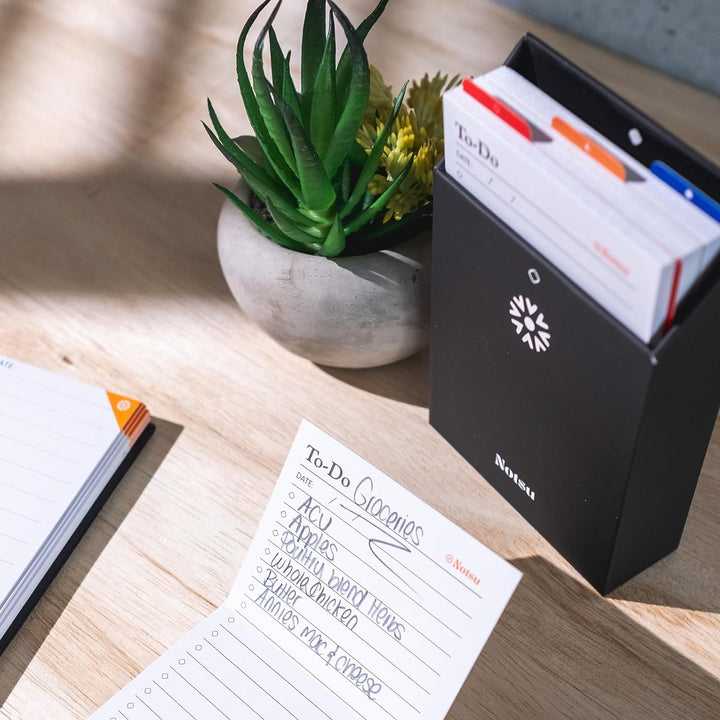 Notsu Centre Rise To-Do-Liste Kartenplaner Box Ständer Set | 50 faltbare To-Do vertikale Notizkarten