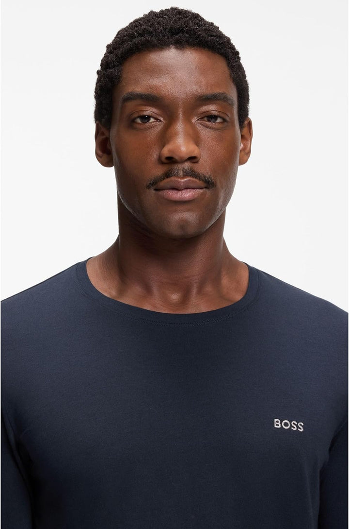 BOSS Herren Mix&Match LS-Shirt R T-Shirt aus Stretch-Baumwolle mit Logo-Stickerei L Dark Blue403, L