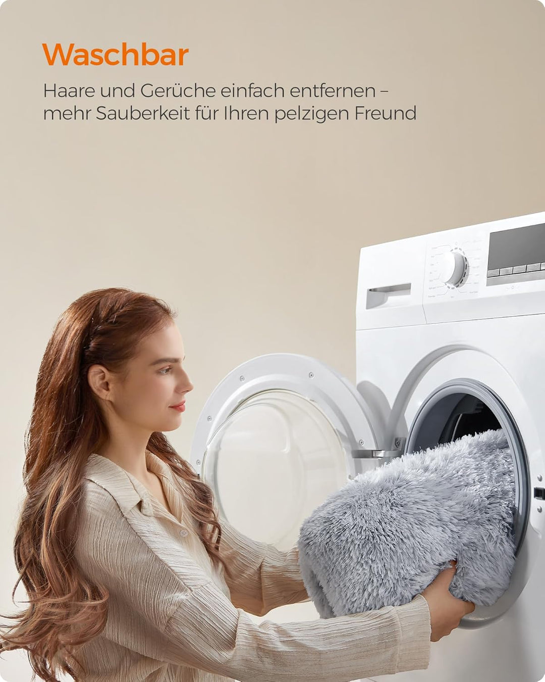Feandrea Hundebett, Hundekissen, Flauschige Hundematte, Langer Plüsch, 65 x 45 cm, weiche Polsterung