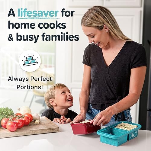 Souper Cubes 2-Cup Extra-Large Silicone Freezer Tray with lid- 2 Pack - Makes 4 Perfect 2 Cup portio