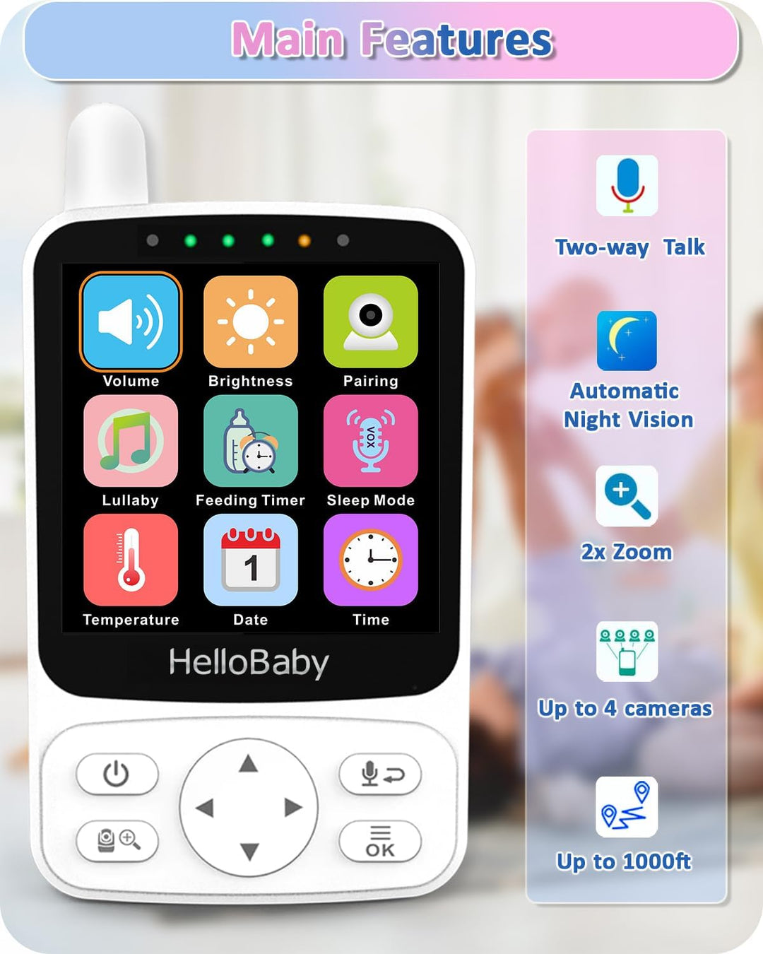 HelloBaby Babyphone mit Kamera,29 Stunden Akkulaufzeit Babyfon,355°/120° Baby Monitor mit Ferngesteu