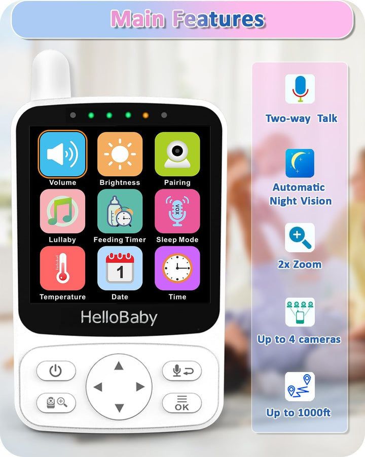 HelloBaby Babyphone mit Kamera,29 Stunden Akkulaufzeit Babyfon,355°/120° Baby Monitor mit Ferngesteu