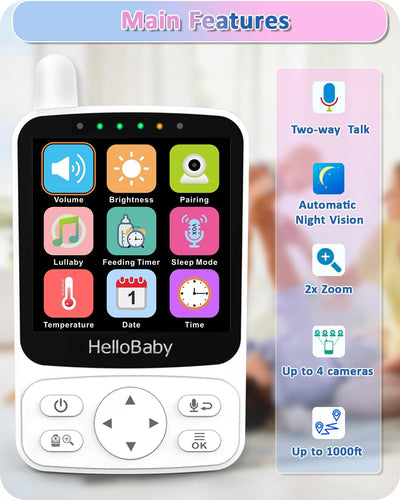 HelloBaby Babyphone mit Kamera,29 Stunden Akkulaufzeit Babyfon,355°/120° Baby Monitor mit Ferngesteu