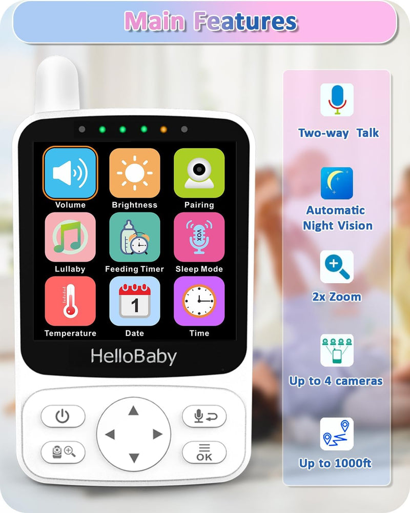 HelloBaby Babyphone mit Kamera,29 Stunden Akkulaufzeit Babyfon,355°/120° Baby Monitor mit Ferngesteu