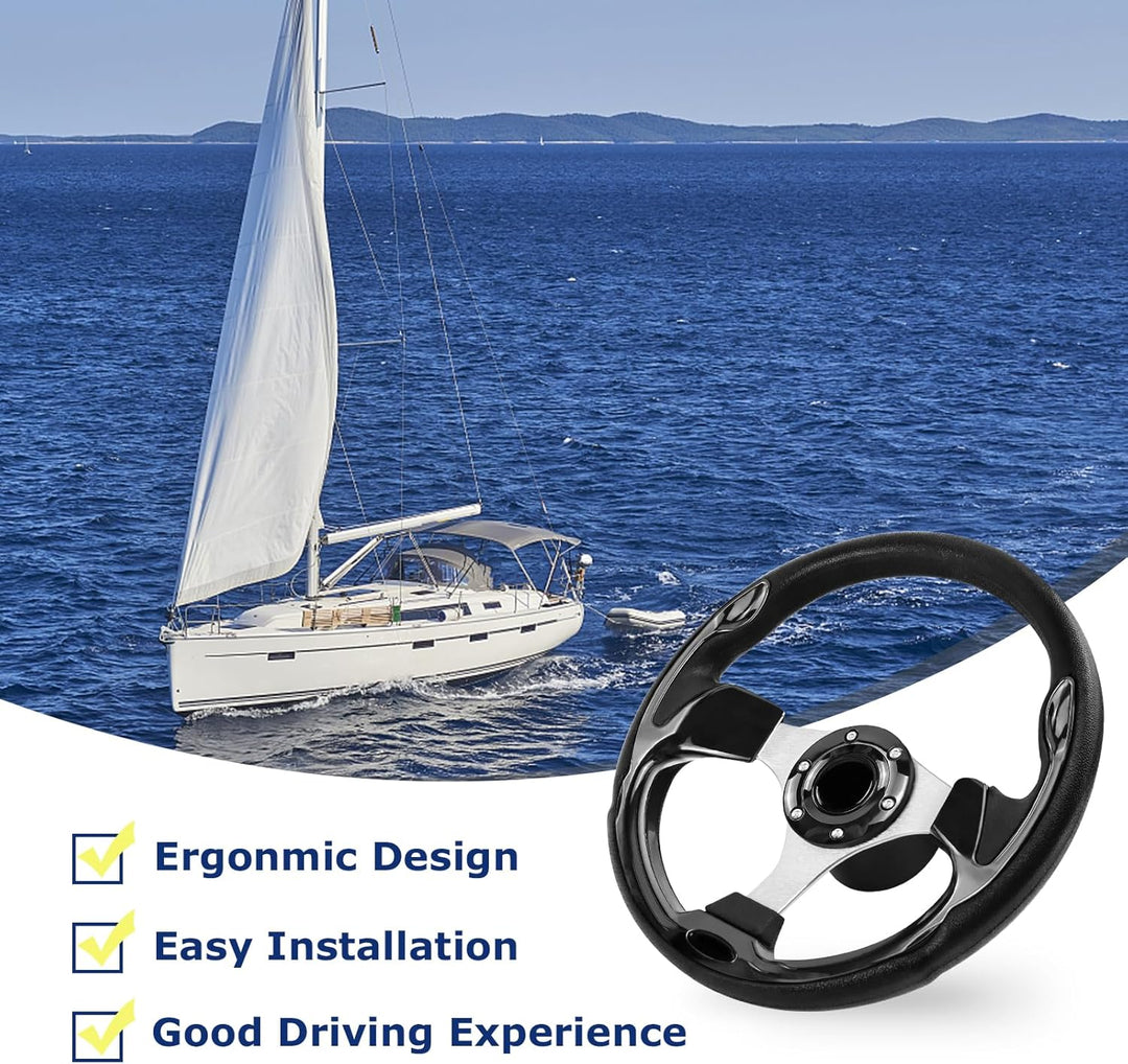 Acclcors12,5-Zoll-Boot-Lenkrad, 3/4-Zoll-Achse Marine-Lenkrad-Adapter, Anti-Rutsch-Carbon-Lenkrad fü