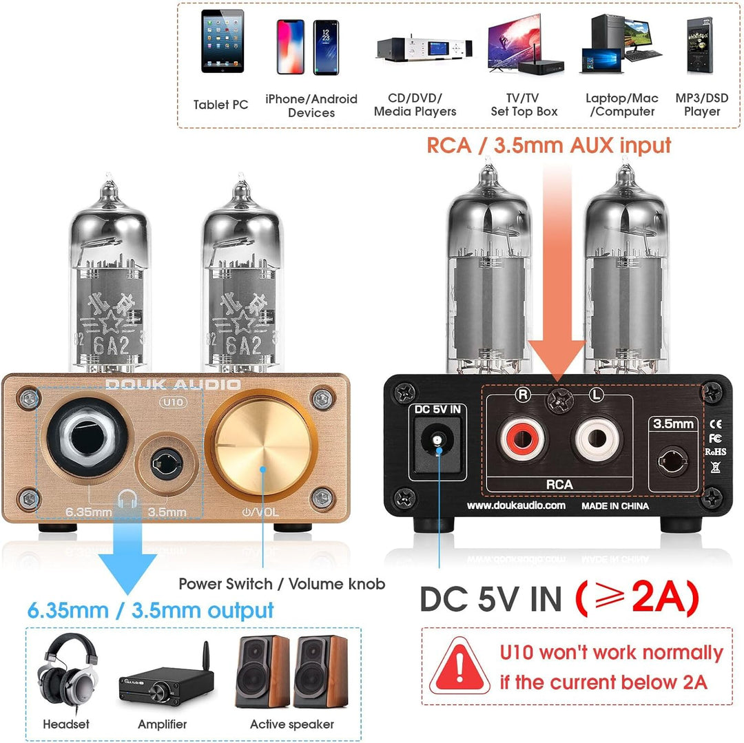Douk Audio U10 Mini Röhren Kopfhörerverstärker HiFi Tube Headphone Amplifier Stereo Vorverstärker fü