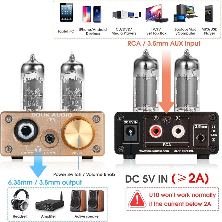 Douk Audio U10 Mini Röhren Kopfhörerverstärker HiFi Tube Headphone Amplifier Stereo Vorverstärker fü