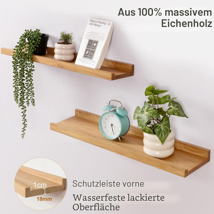 Bilderleiste Holz, Eiche Wandregal Holz 3er-Set Regal Massiv Schweberegal gewürzregal regalbrett Hän