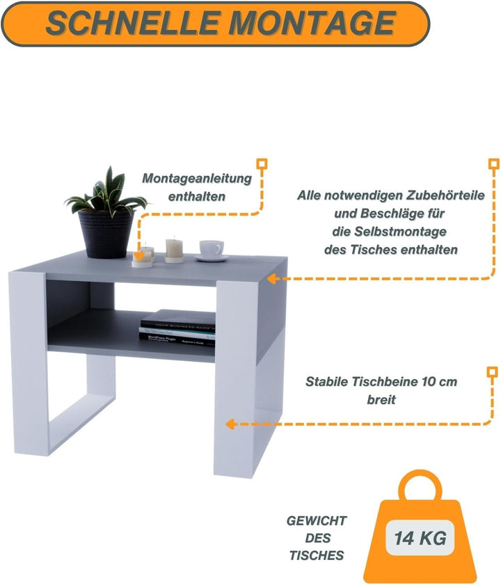 CraftPAK Wohnzimmer Tisch für Couch aus hochwertigem Holz, Stabiler & moderner Couchtisch mit zusätz