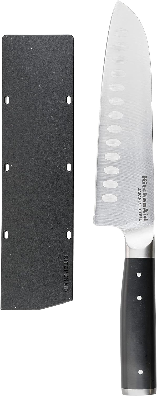 KitchenAid Gourmet 18cm / 7 Inch Santoku Kitchen Knife, Sharp High-Carbon Japanese Steel, Black Sant