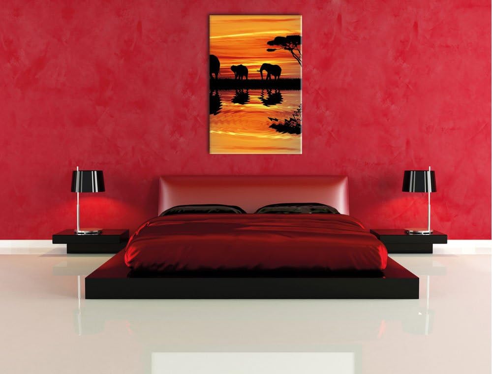 Pixxprint Afrika Elefant in Sonnenschein schwarz/weiss, Format: 70x100 auf hochkantiges Leinwand, 70