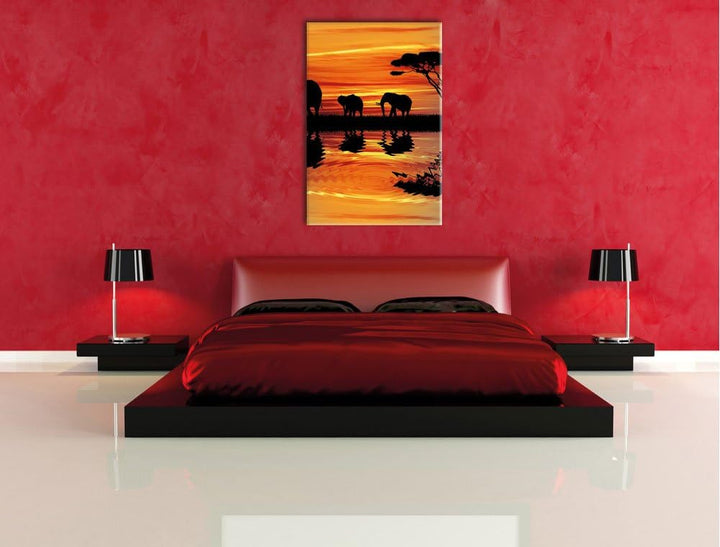 Pixxprint Afrika Elefant in Sonnenschein schwarz/weiss, Format: 70x100 auf hochkantiges Leinwand, 70