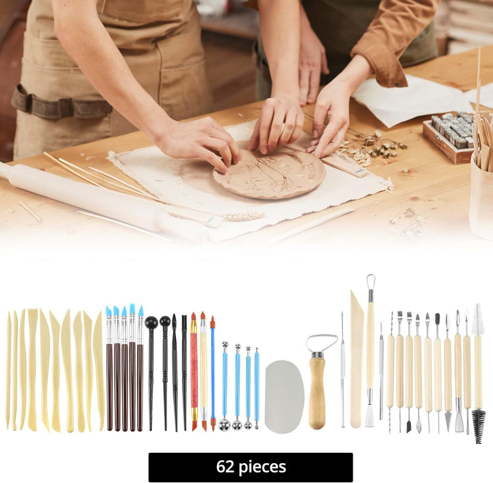 QWORK® 61 Stück Töpferwerkzeug Set, Keramikwerkzeuge, Modellierwerkzeug mit Edelstahlspitzen, für DI