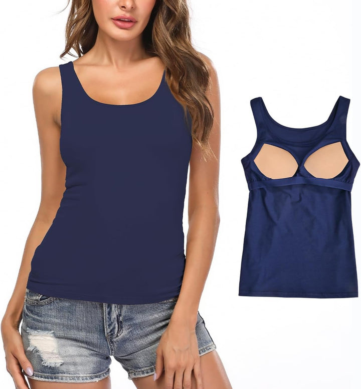 STARBILD Damen Unterhemd BH-Hemd Basic U-Ausschnitt Eingebauter BH Bügelloser Gepolstert Tank Tops,