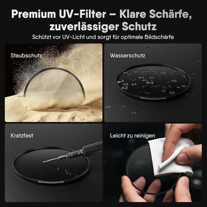 Rollei Premium Rundfilter UV 82 mm - UV Filter und Schutzfilter mit Aluminium-Ring aus Glas mit spez