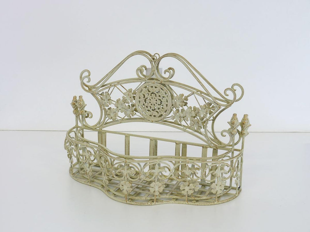 Wandregal Metallregal Blumenregal in Shabby Chic weiss 2er Set im antiken Stil -11414-